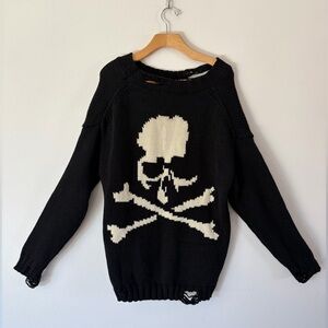 Mastermind World Black Distressed Knit Cotton Skull Sweater Size Large